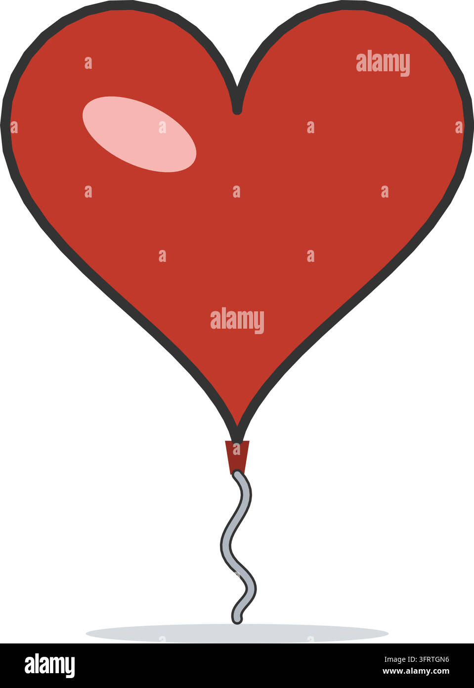 Flat vector icon of a glossy red heart shaped balloon with a knot and curly string, romantic Valentine party decoration isolated on white background. Stock Vector