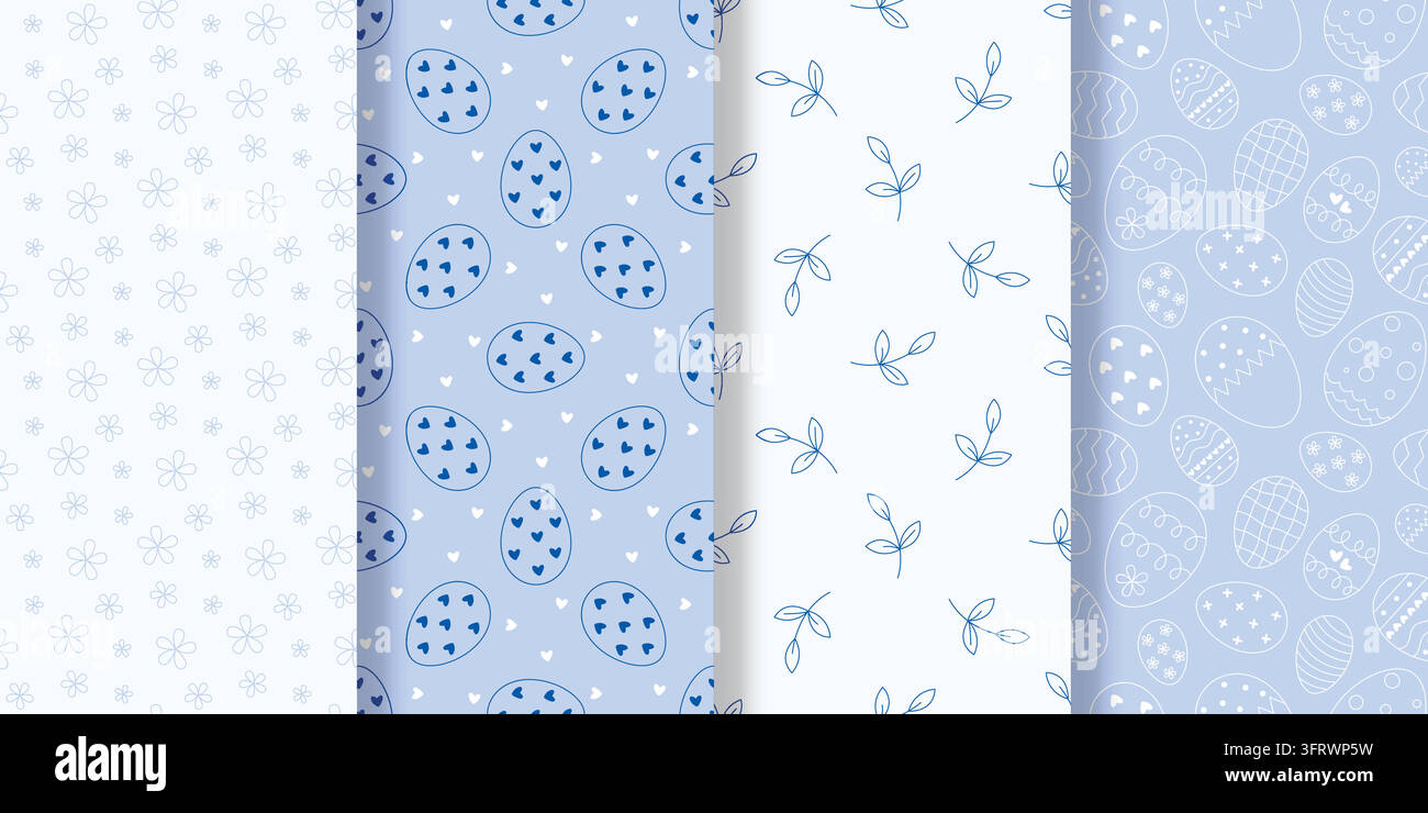 Set of delicate blue Easter themed patterns Stock Vector