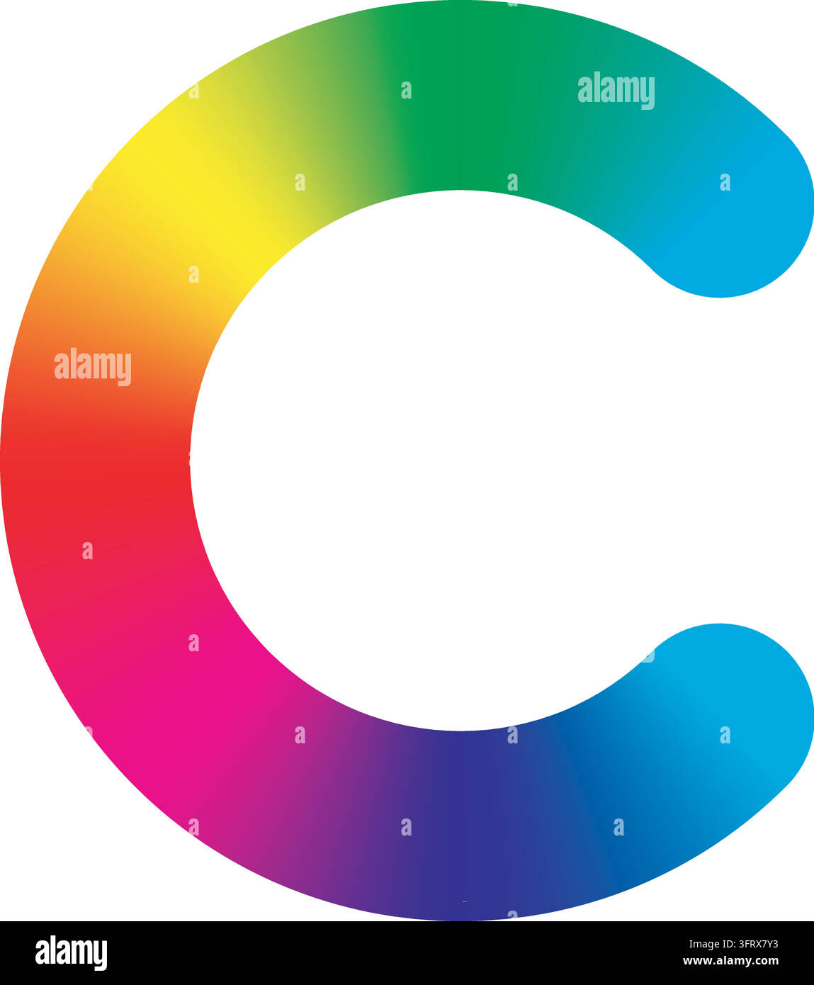 The vibrant letter C showcases a gradient of colors, transitioning smoothly from red to blue. This lively design captures attention and symbolizes creativity and diversity. Stock Vector