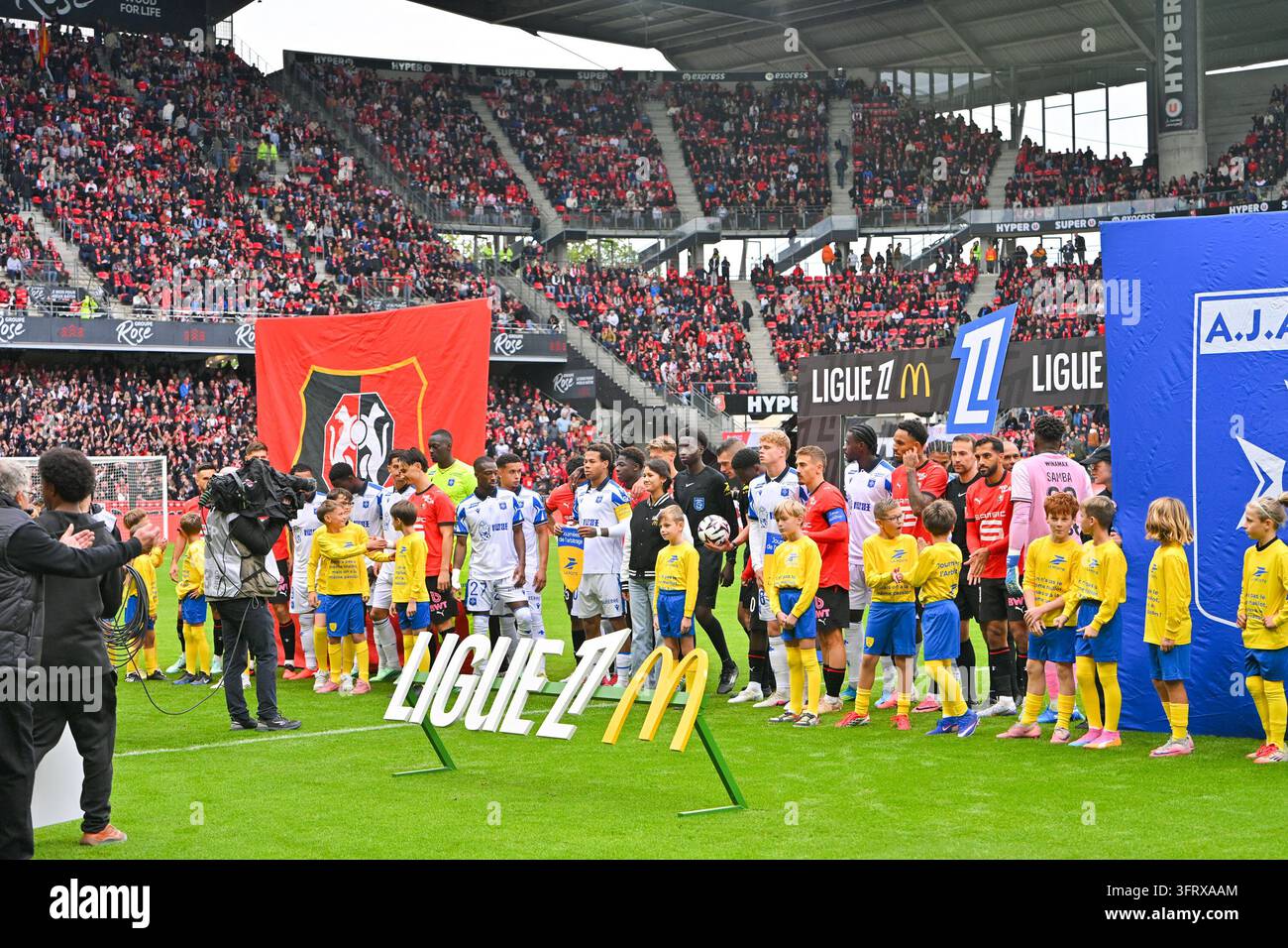 Team of Rennes and team of Auxerre during Ligue 1 McDonald's match ...