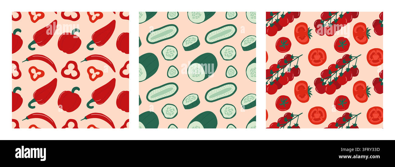 Set of three seamless vegetable patterns Stock Vector