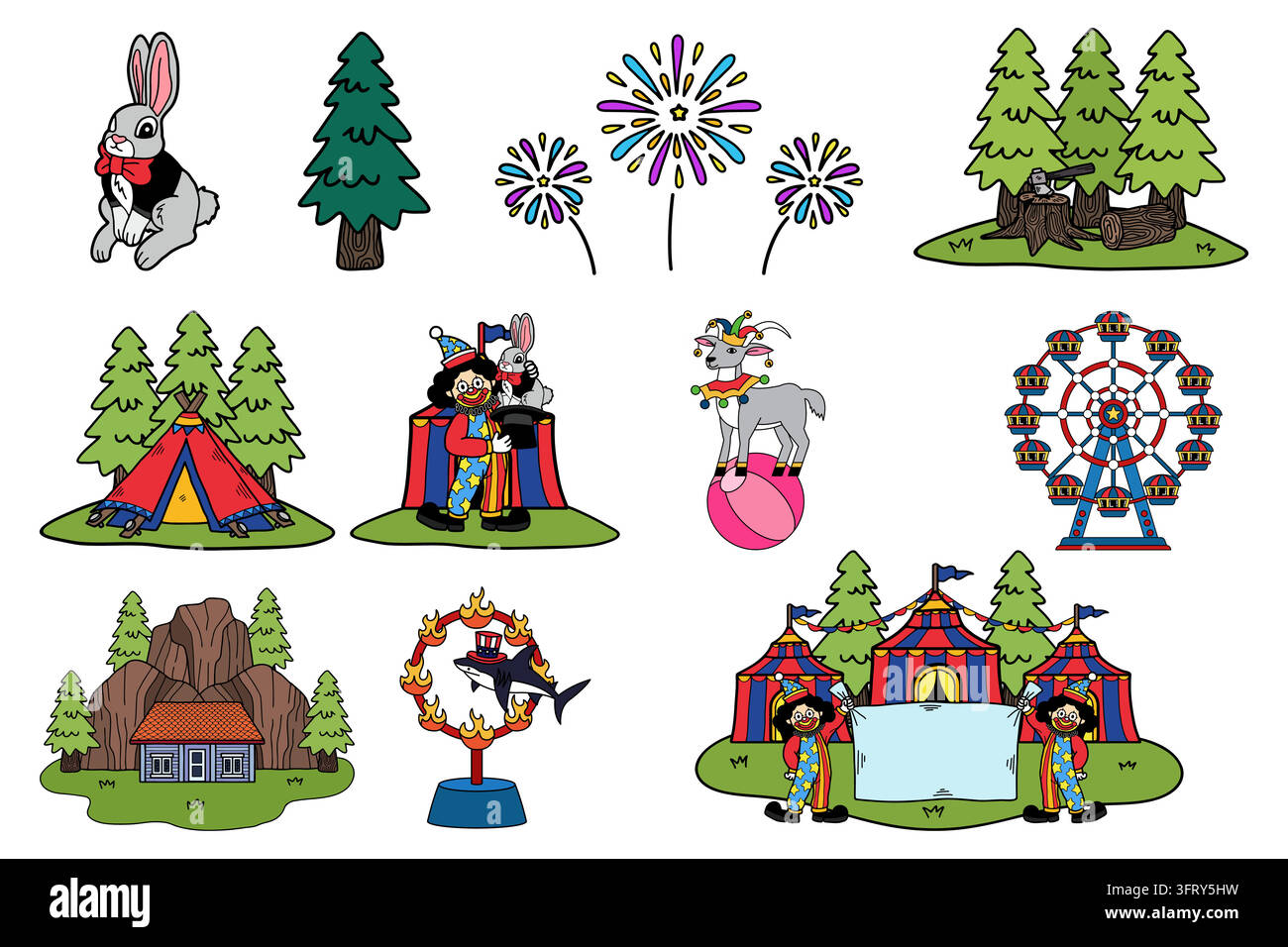 Circus clown show Ferris wheel Stock Vector