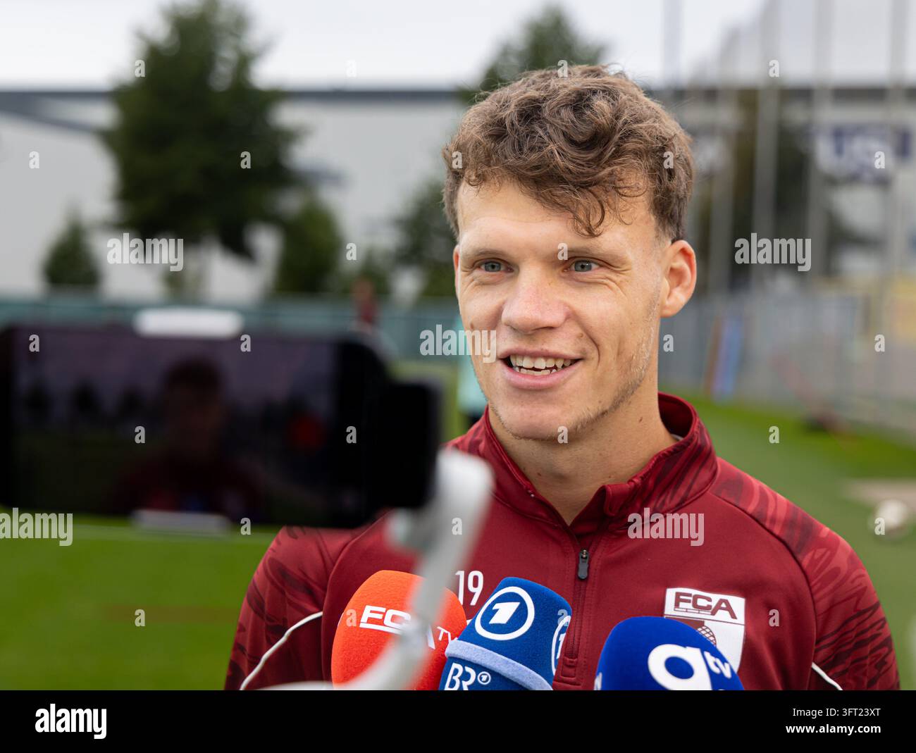 Robin Fellhauer (FC FC Augsburg #19) in interview on the training ...