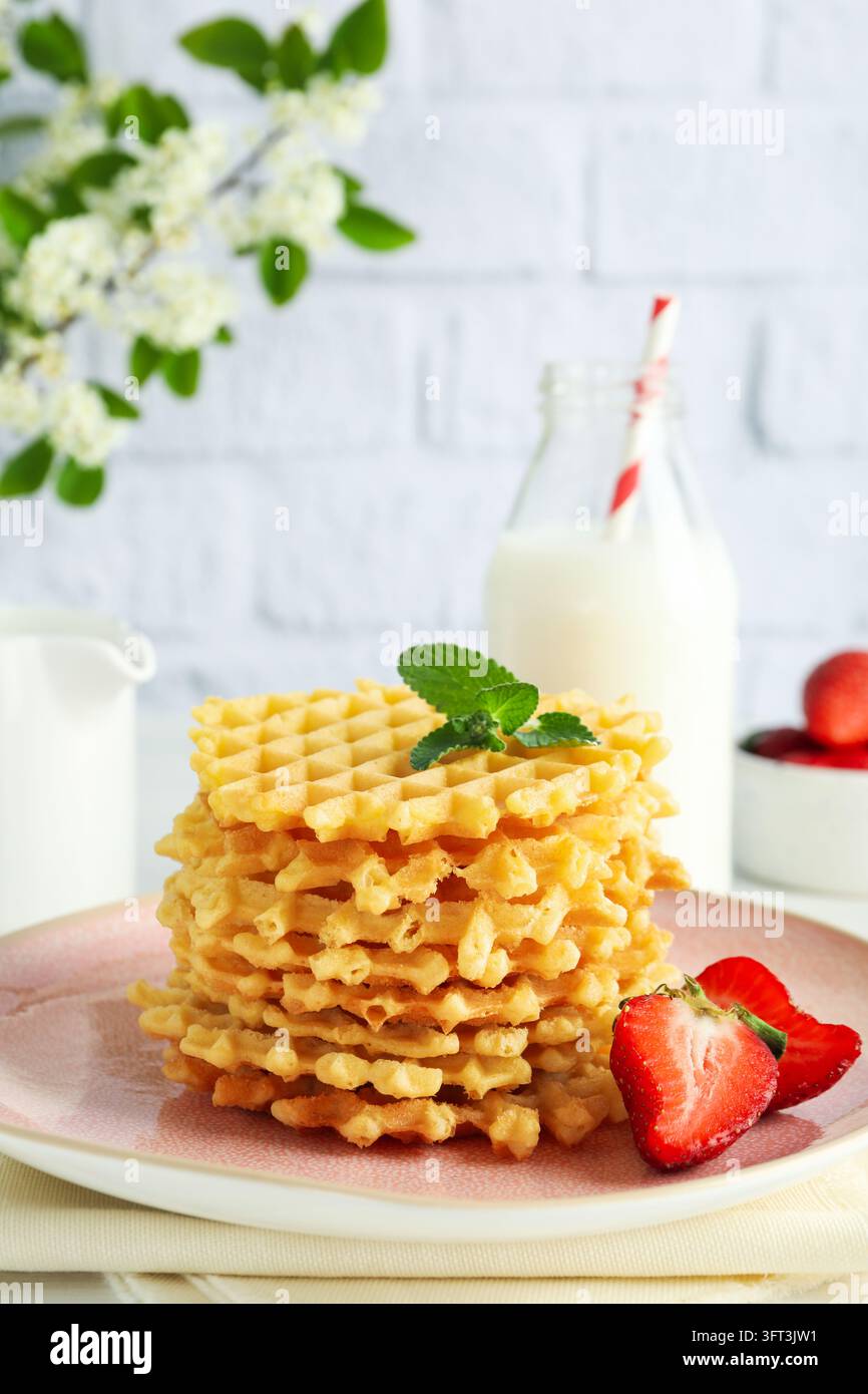 Concept of tasty food with wafers, space for text Stock Photo - Alamy