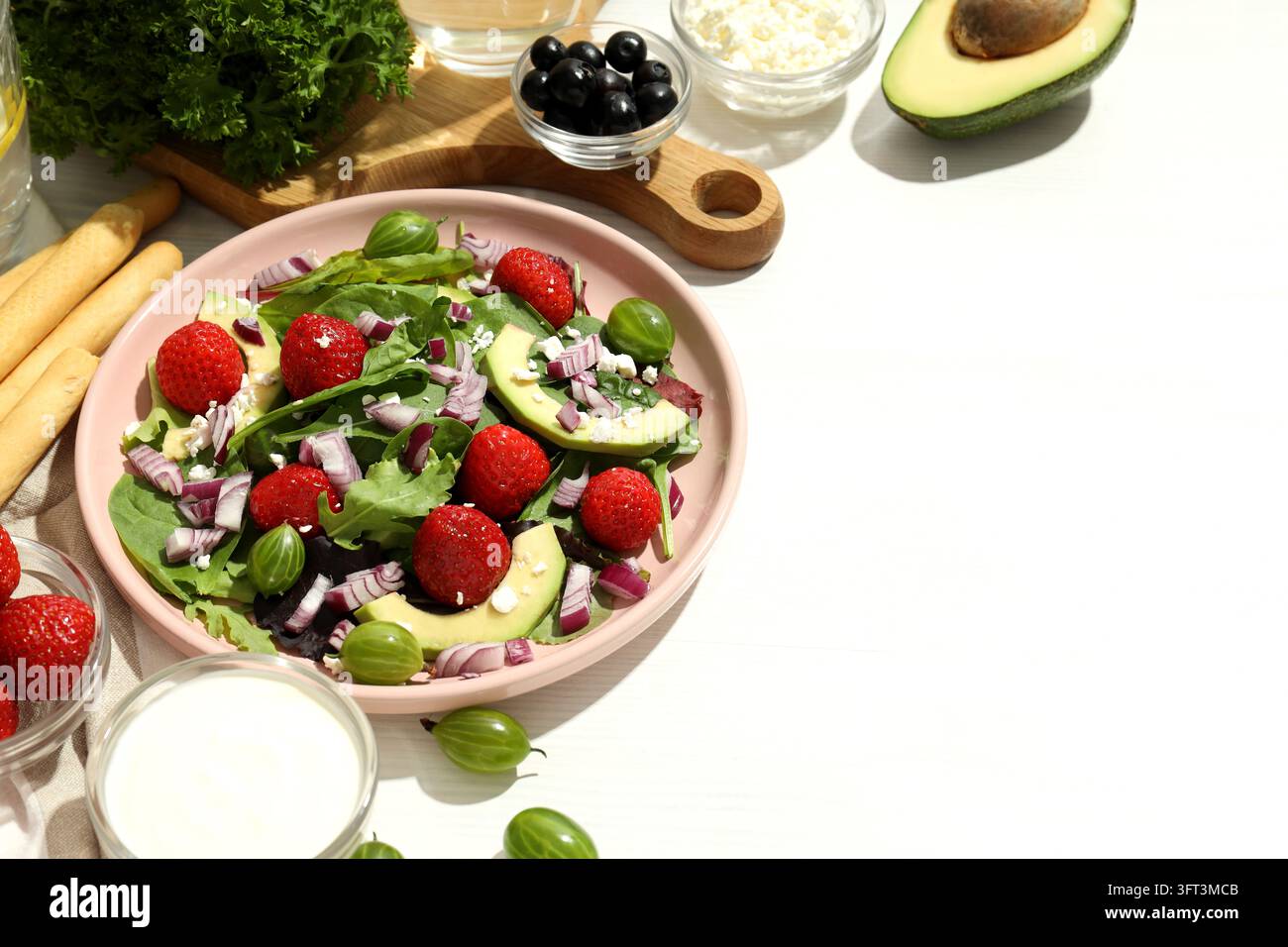 Concept of tasty salad, salad with strawberry, space for text Stock ...