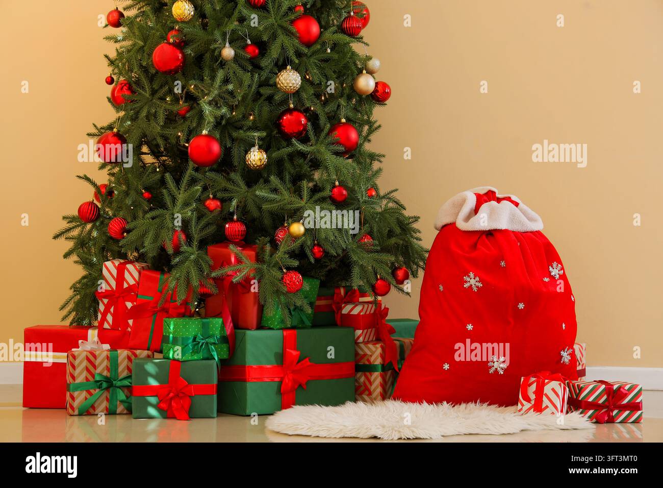 Christmas celebration and holiday spirit, decorated pine tree with gift ...