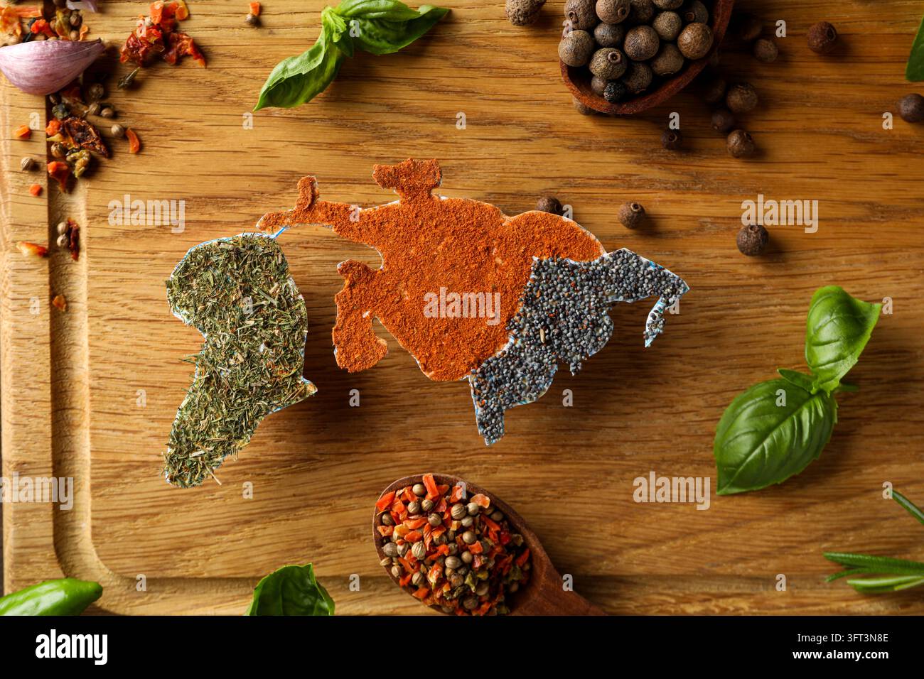 Map of world made from different cooking ingredients Stock Photo - Alamy