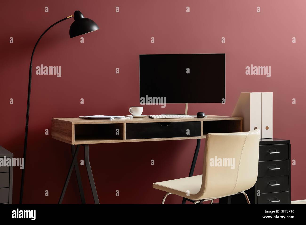 Remote work and home office setup, modern workspace with computer and ...