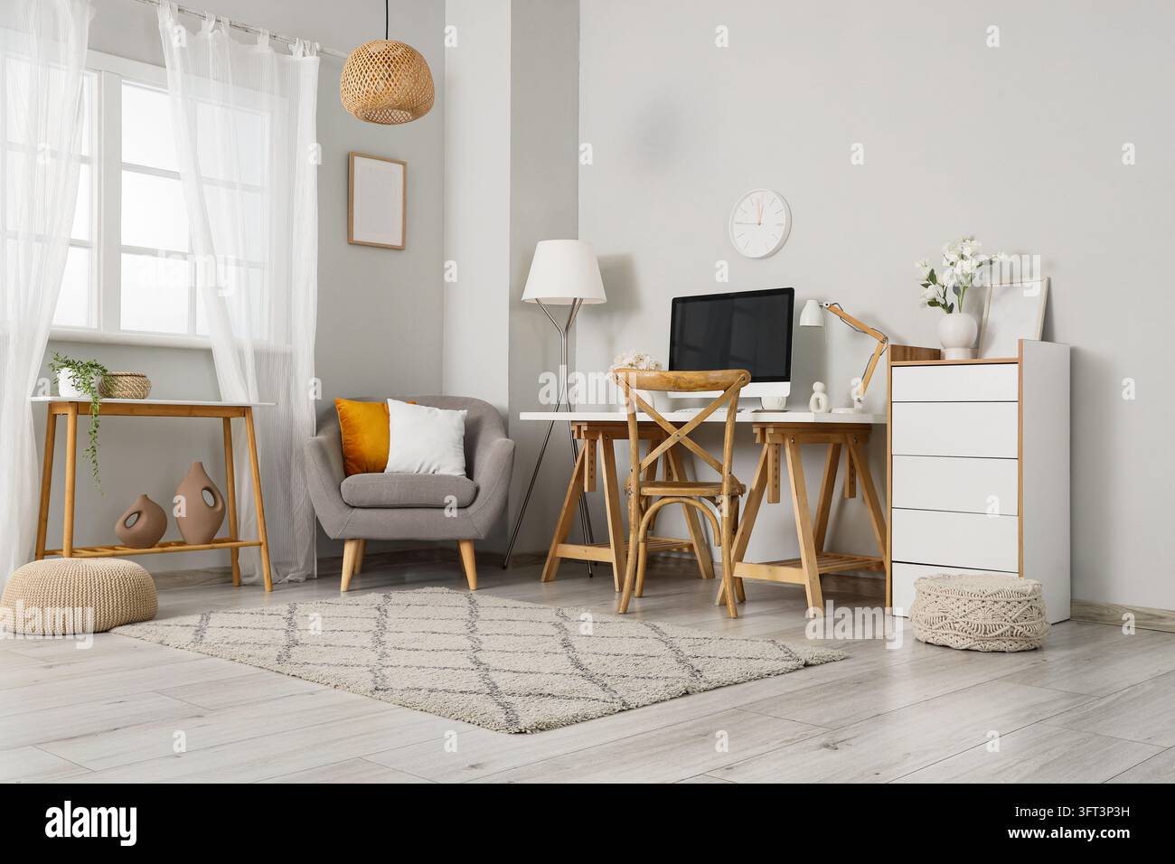 Remote work and home office setup, modern workspace with computer desk ...