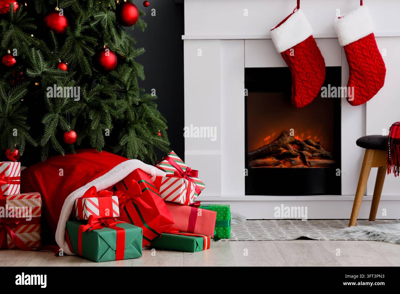 Christmas celebration and holiday season, gift boxes under decorated ...
