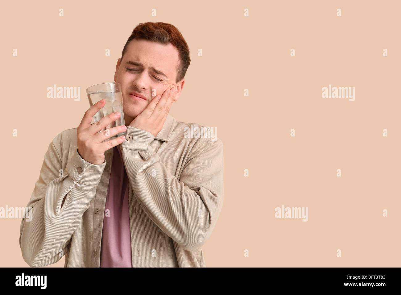 Foothache Toothache and dental pain, young man suffering from sensitive teeth ...