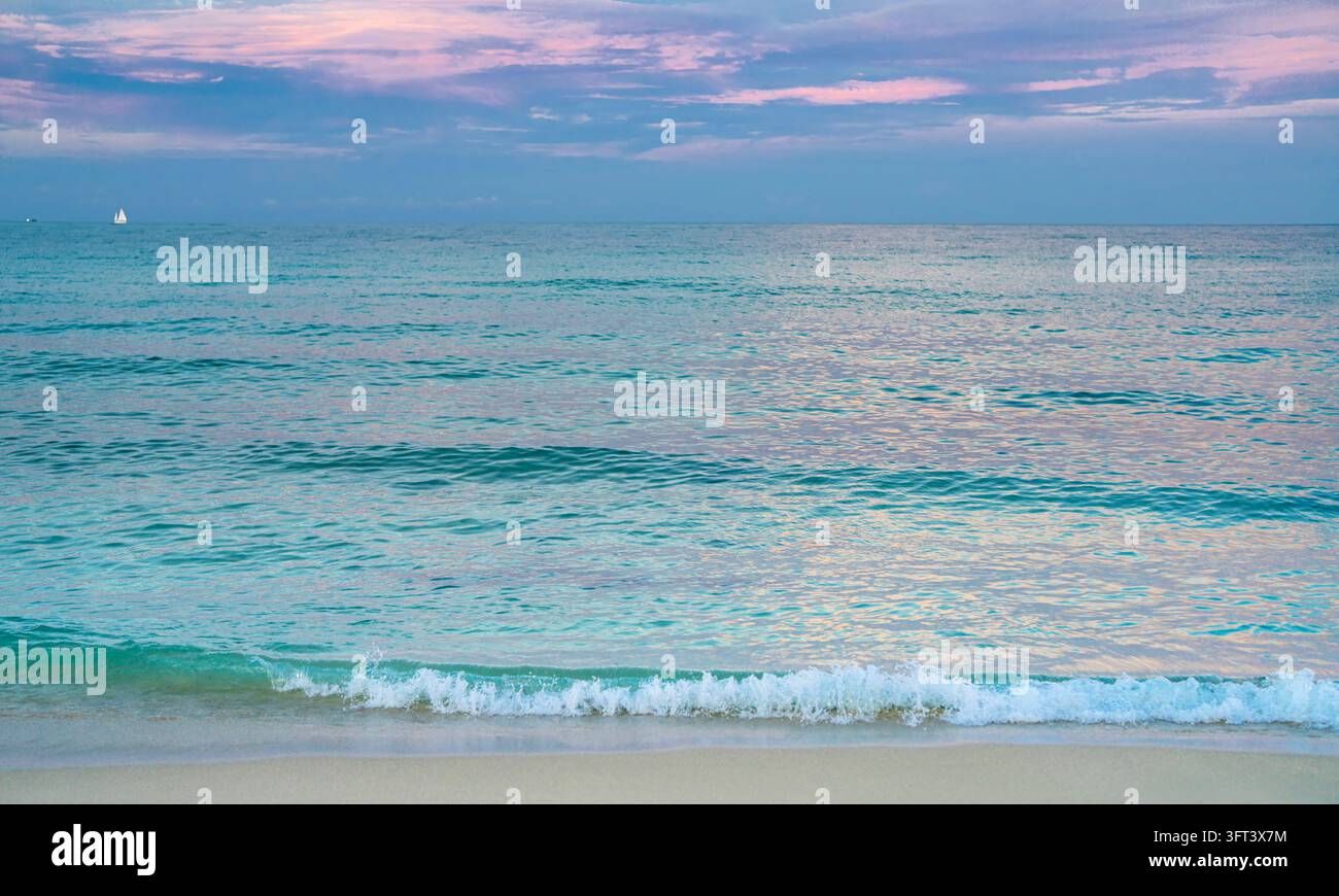 Colorfull Pastel Frame Dreamy sunrise colors enrich coastal landscape. Dreamy ocean mood ...