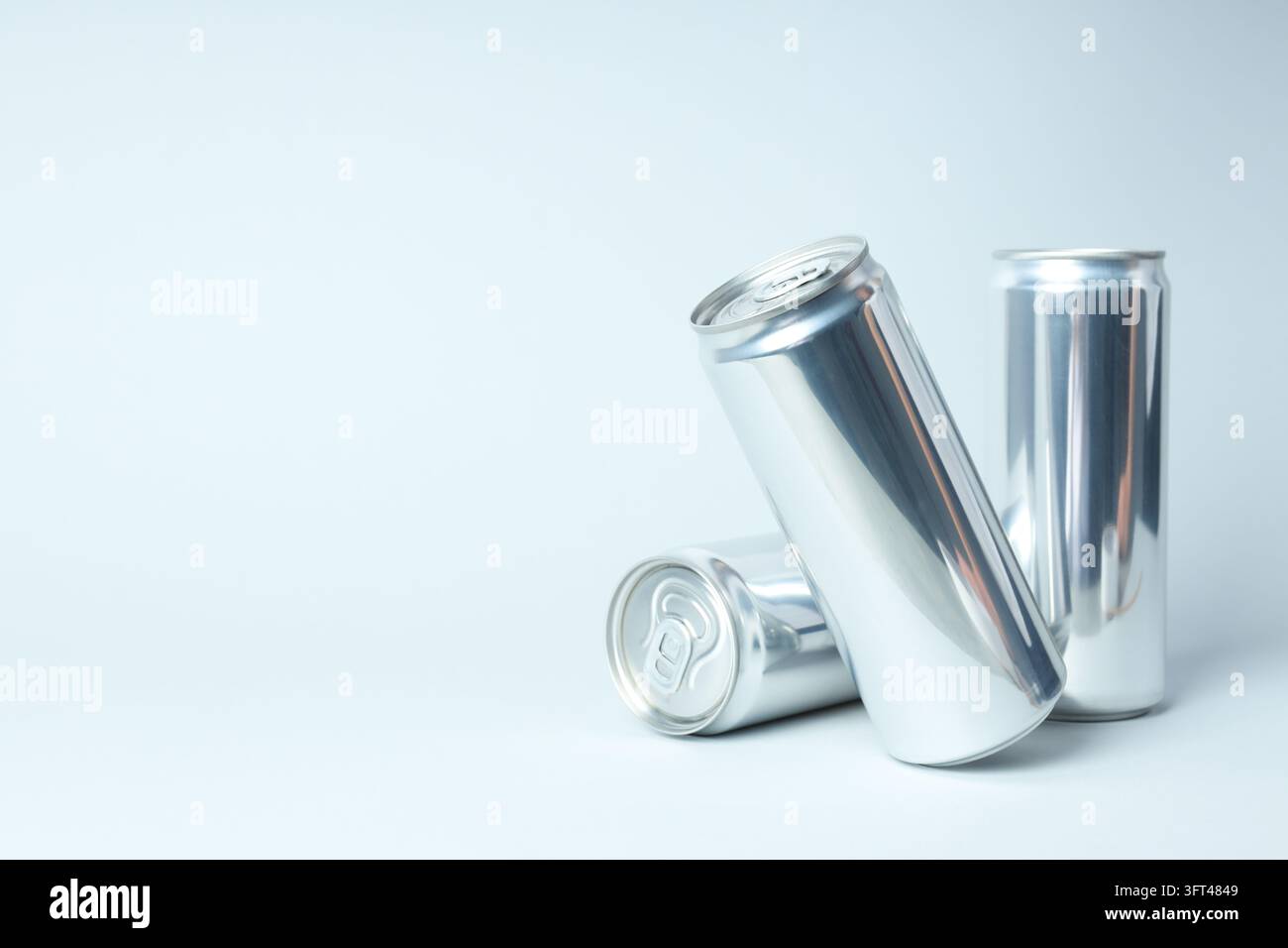 Concept of drink, blank cans, space for text Stock Photo - Alamy