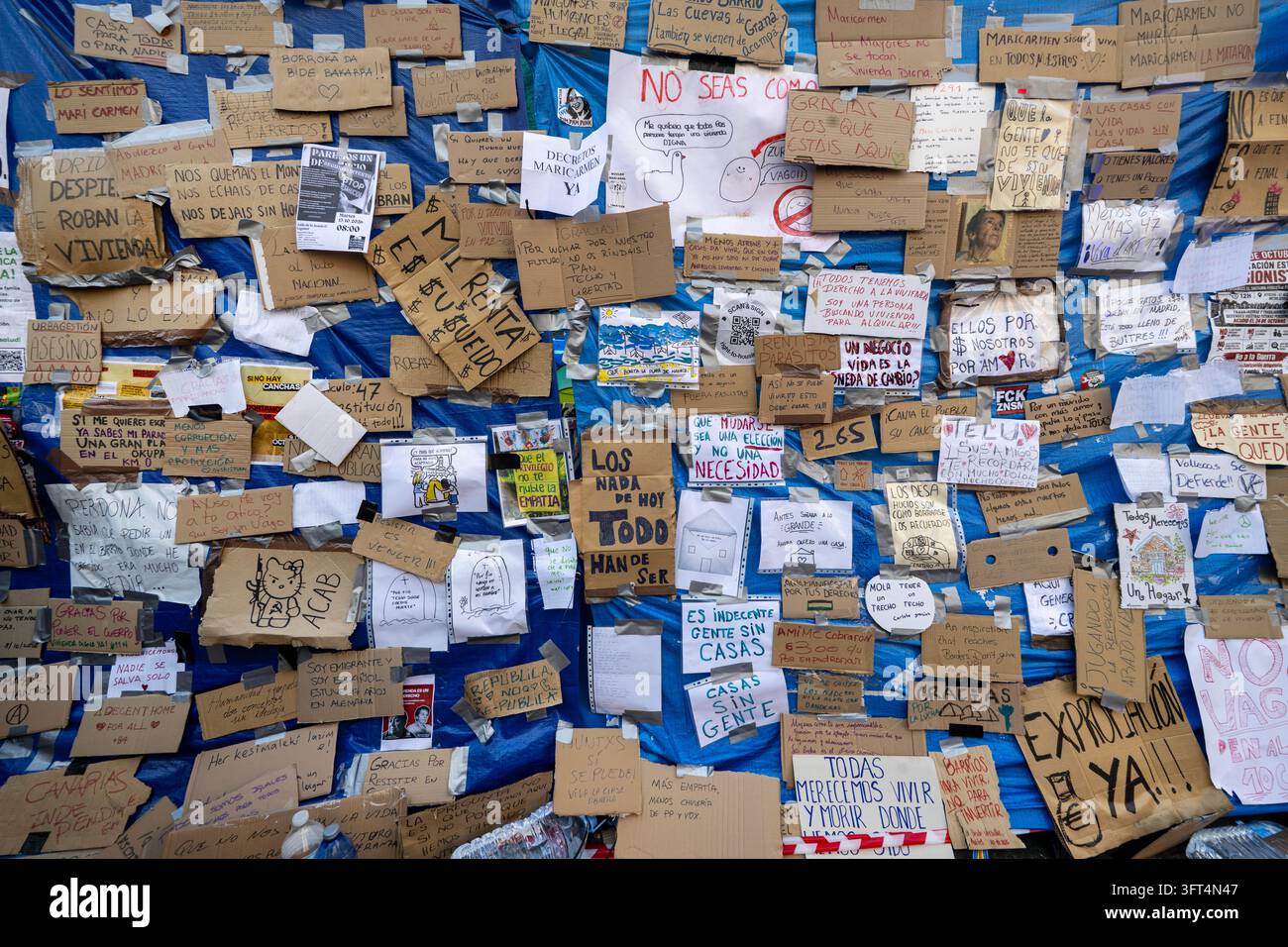 Message Communication Drawing A close-up of a tent bearing messages relating to the protest over ...