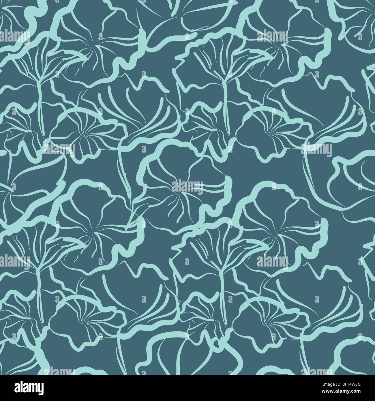 Seamless abstract botanical line art pattern. Elegant hand-drawn lotus ...
