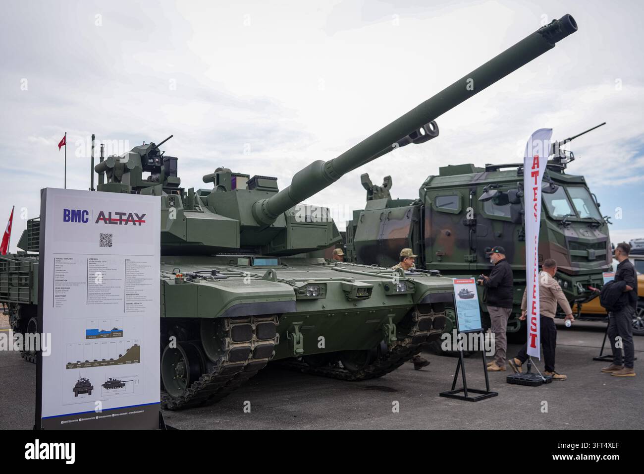 Turkey Rocket Ranges Turkey's next-generation main battle tank, the BMC ALTAY, stands on ...