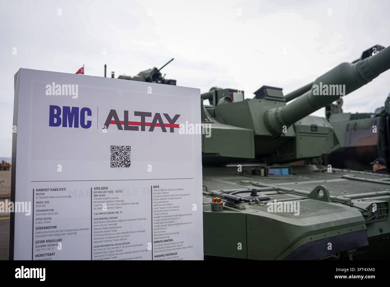 Turkey Rocket Ranges Turkey's next-generation main battle tank, the BMC ALTAY, stands on ...