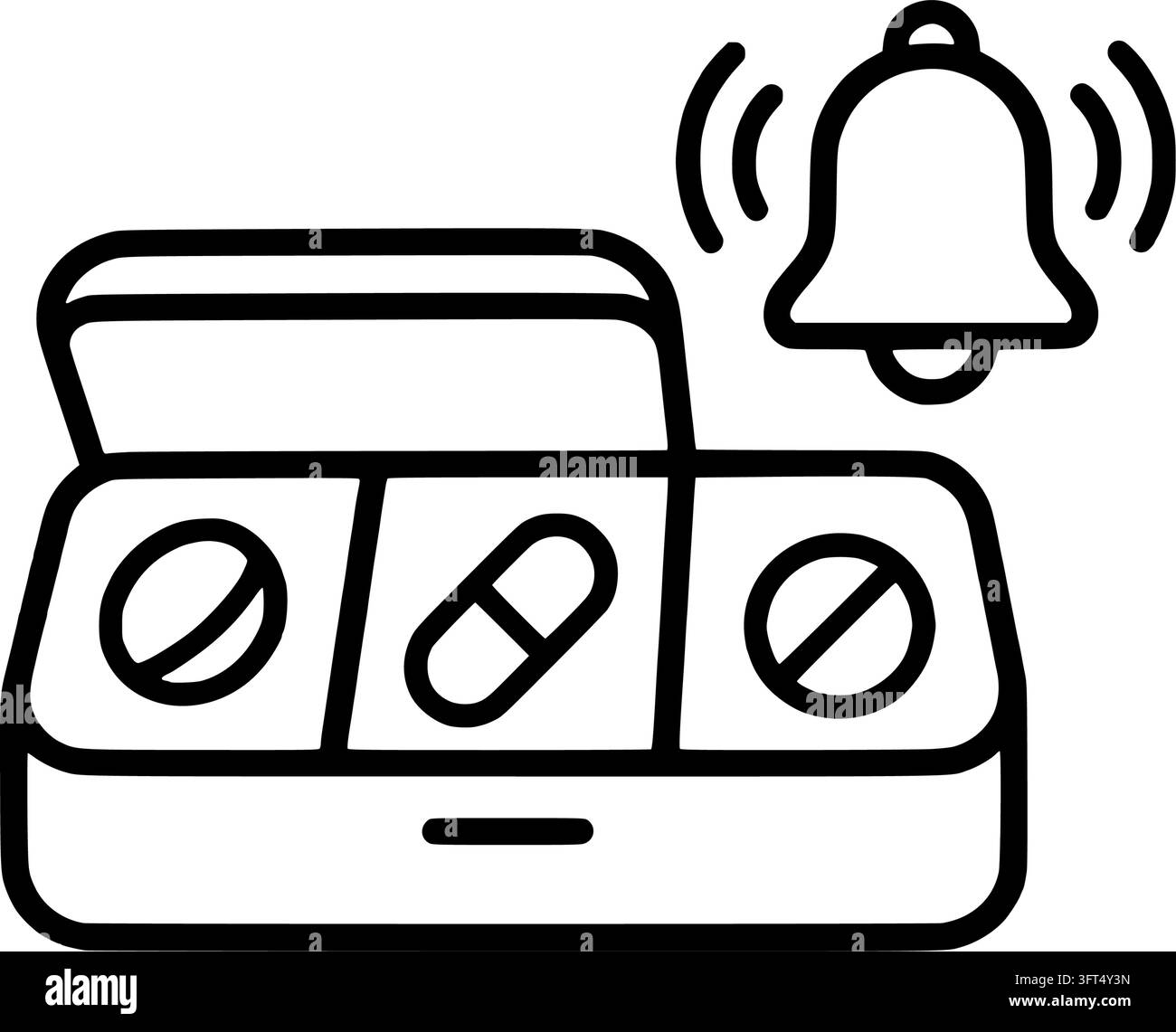 Smart pill box with reminder bell icon Stock Vector Image & Art - Alamy