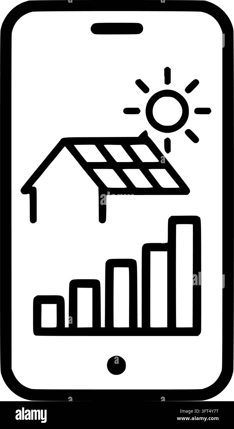 Smartphone displaying rooftop solar output Stock Vector