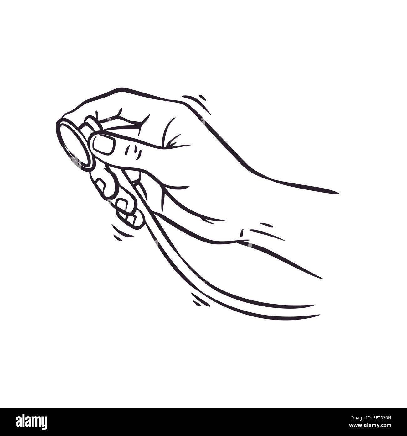 A clean monochrome line art sketch depicting a human hand holding a ...