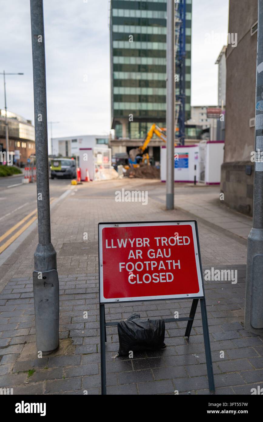 September 2026 - Road signs for temporary works in Cardiff, South Wales ...