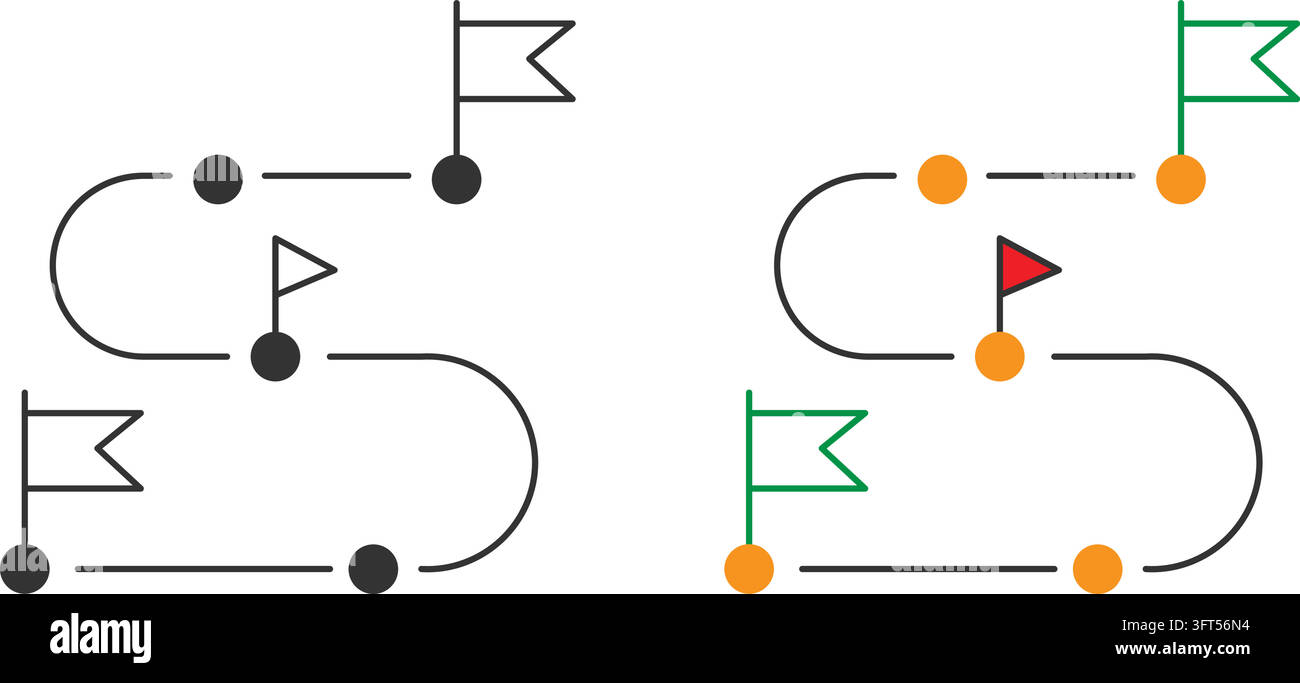 Milestone roadmap timeline and destination route line icons vector ...