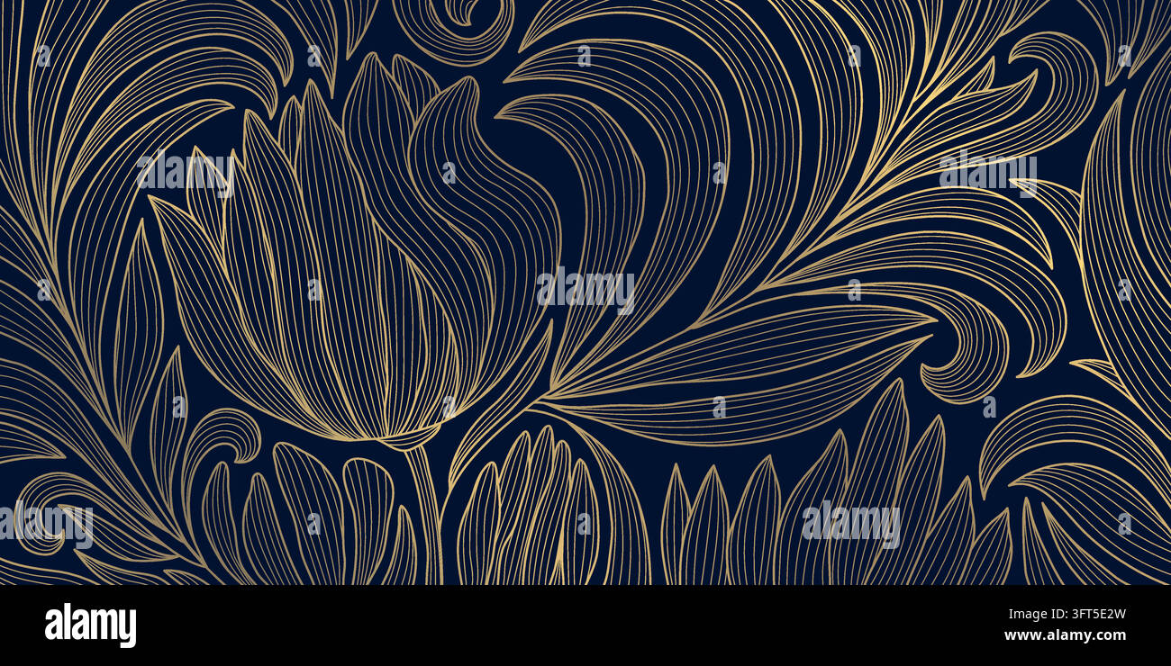 Abstract Swirl Pattern Background Elegant vector abstract line pattern with golden leaves, Art Deco ...
