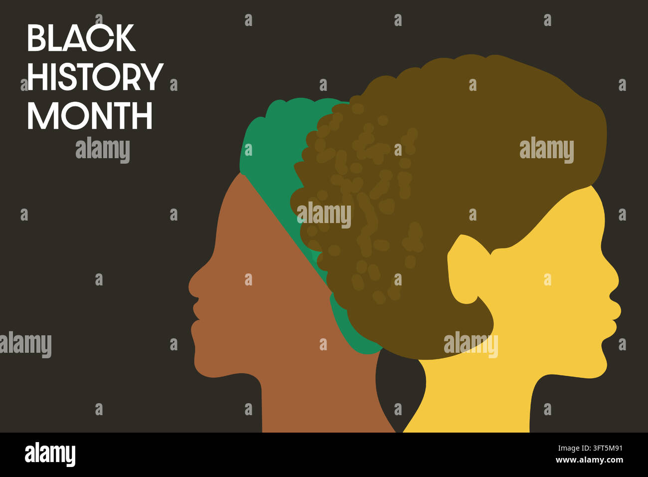 Black History Month abstract banner with traditional colors. Afro, american womans silhouettes. Vector illustration on banner. Stock Vector
