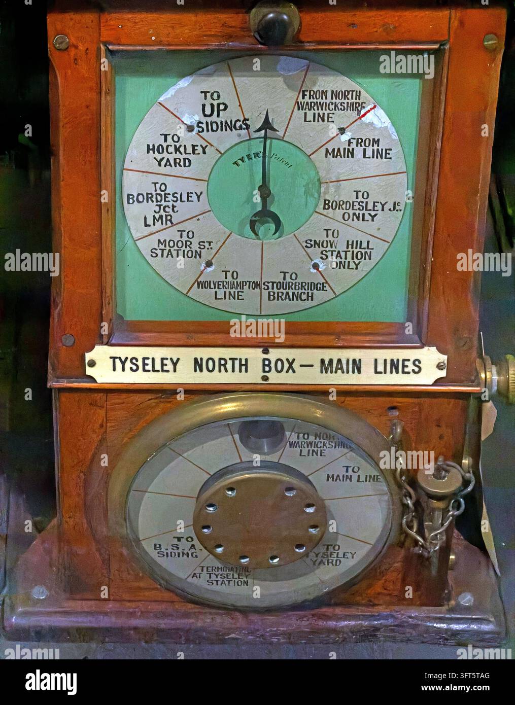 Historic Tyer's electric railway train describer instrument from Tyseley North signal box. Stock Photo