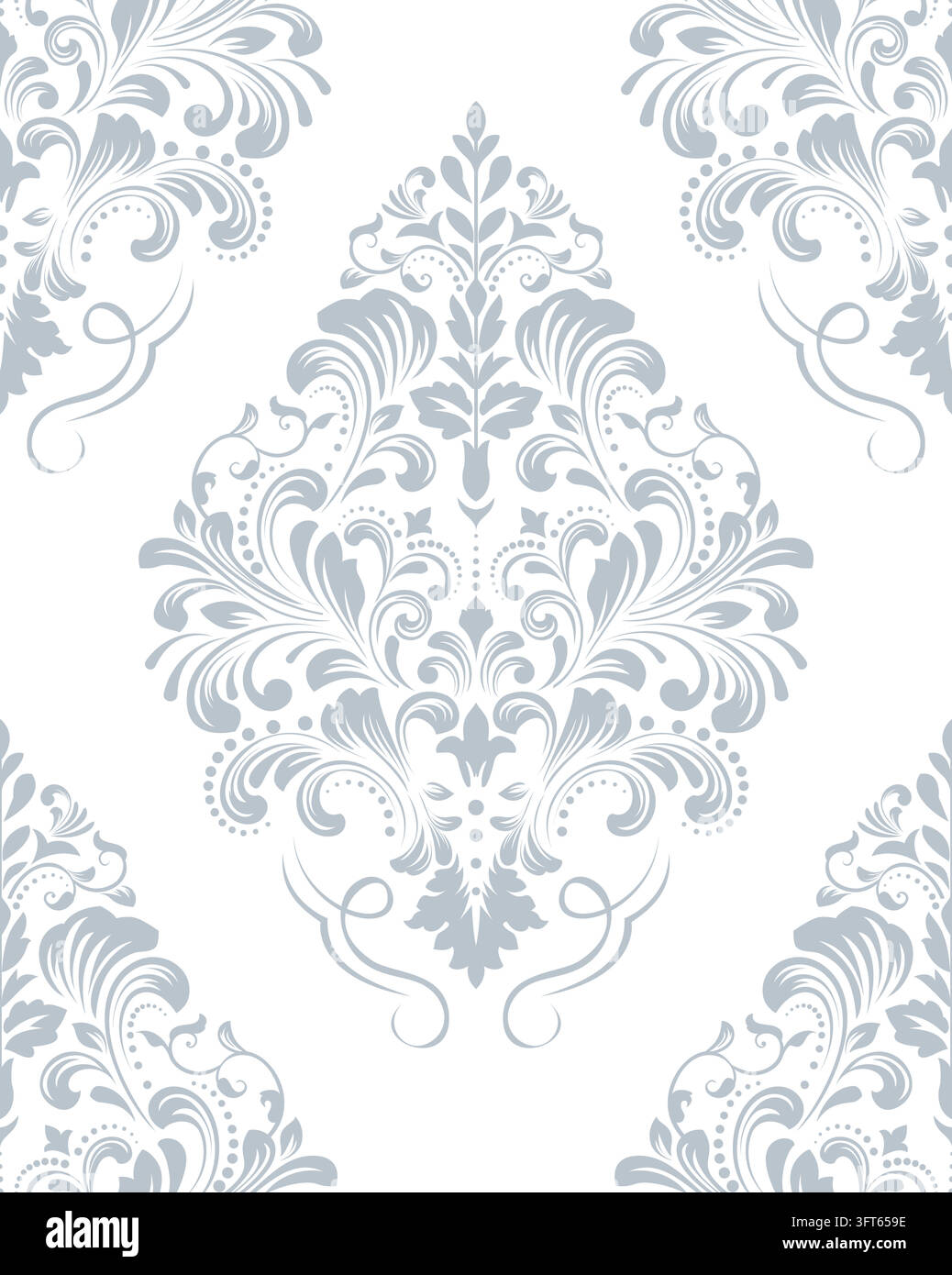Wallpaper in the style of Baroque. White and gray floral ornament ...