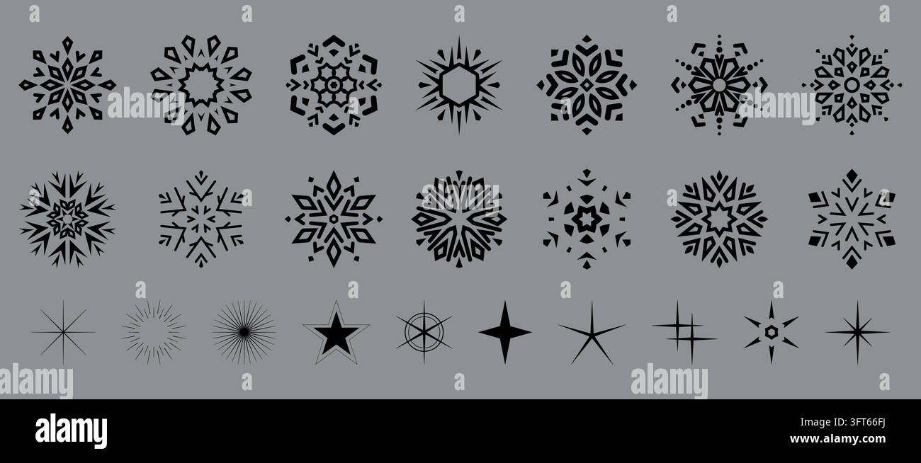 Snowflakes vector icon collection. Graphic modern black and gray ...