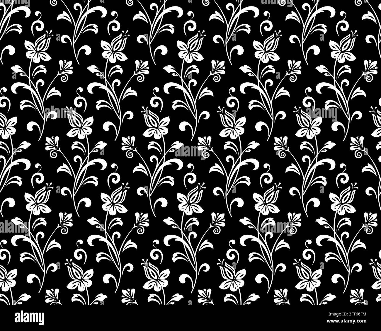 Flower pattern. Seamless white and black ornament. Graphic vector ...
