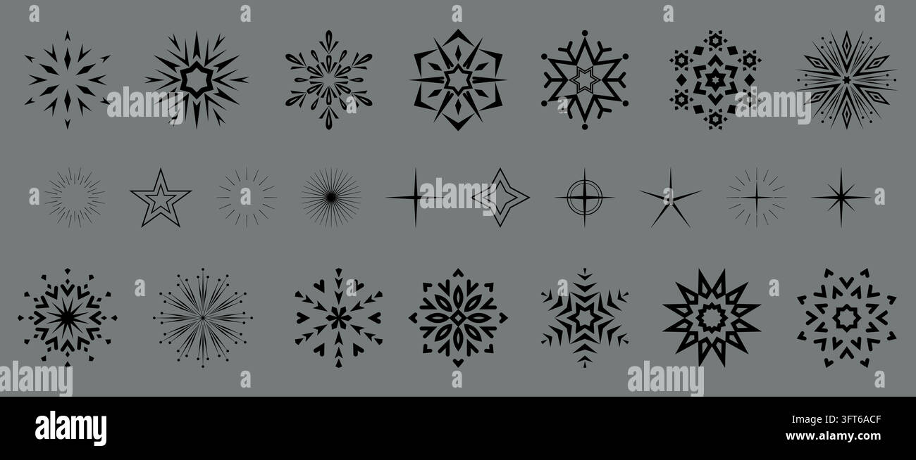 Snowflakes vector icon collection. Graphic modern black and gray ...