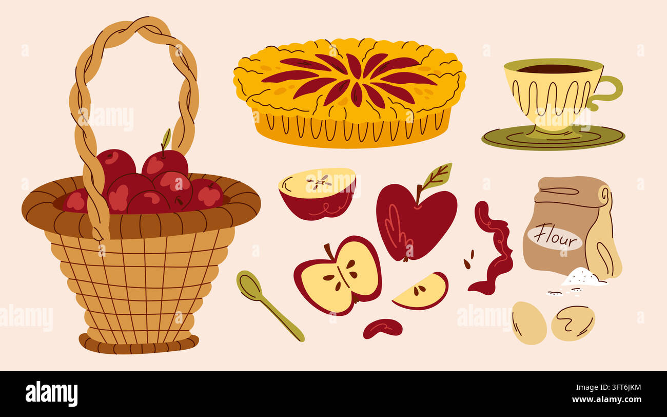 Fall Items Vector Images Autumn Apple Harvest and Baking Illustration Collection with Fruit ...
