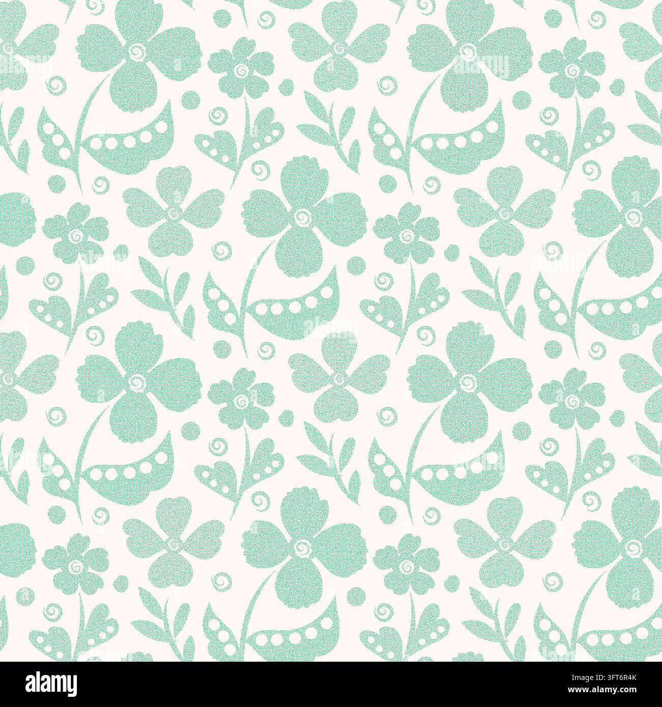 Blue and white block print effect hand-drawn floral seamless vector ...
