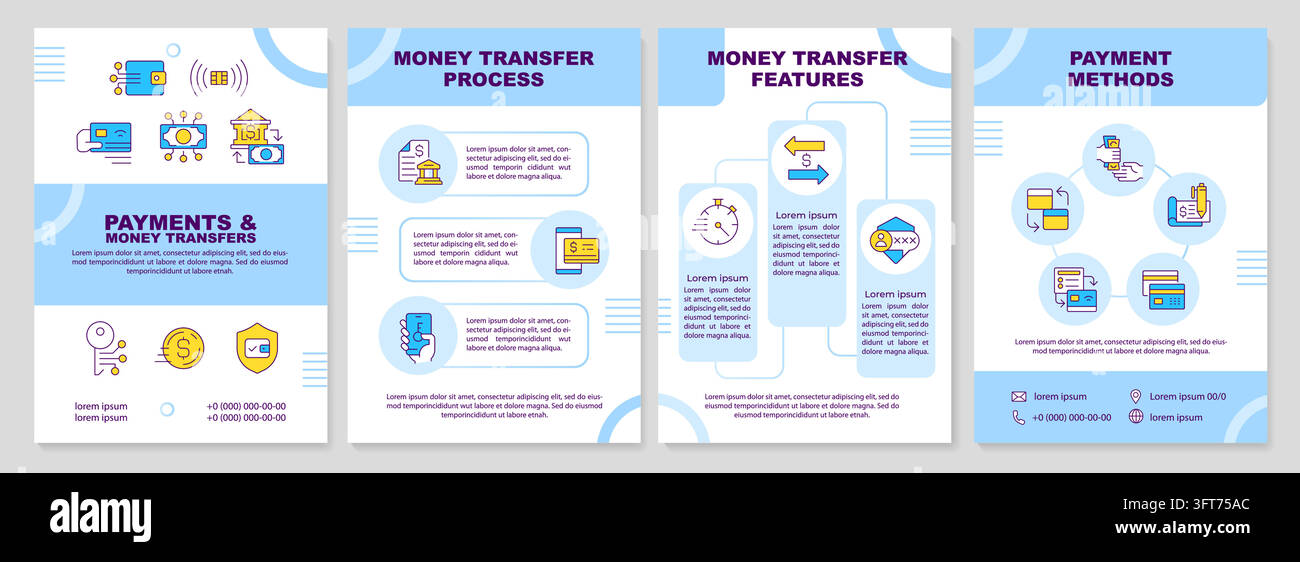 Currency settlement pipelines blue brochure design template. Modern ...