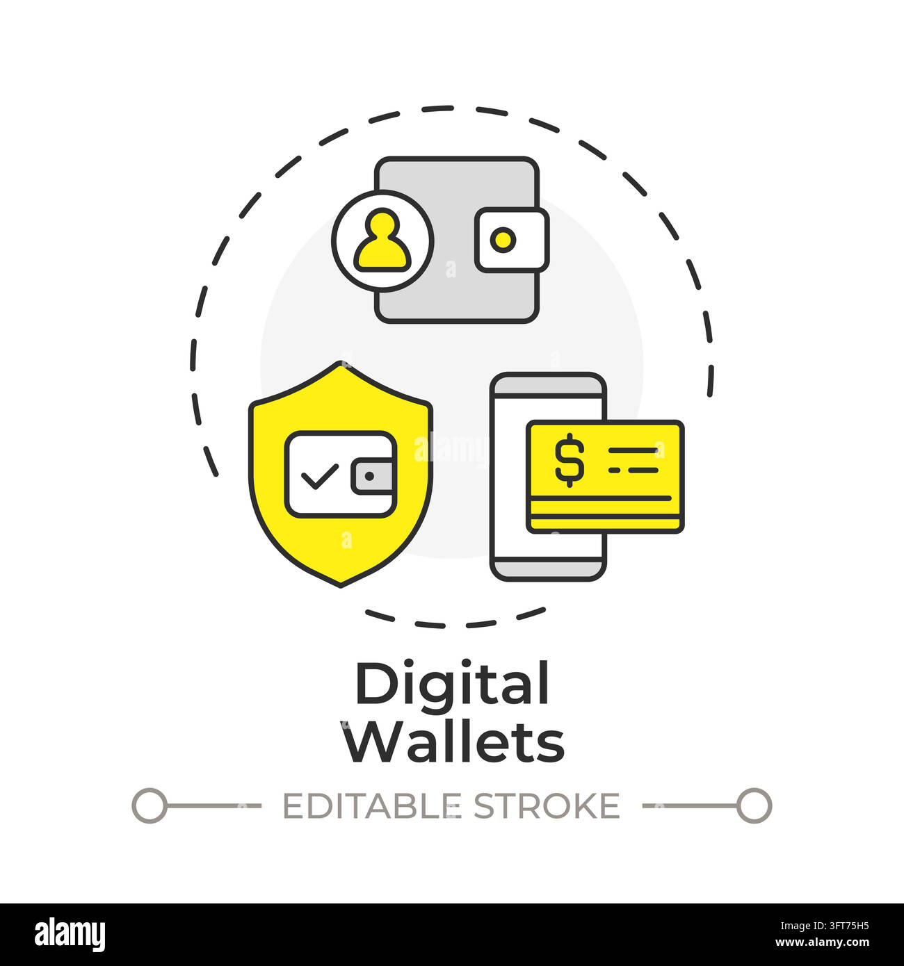 Digital wallets flat linear concept icon. Fintech digital ...