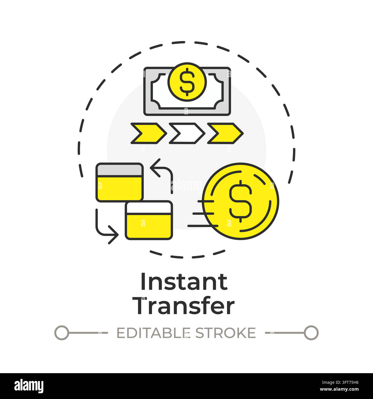 Instant transfer flat linear concept icon. Seamless real time payment ...