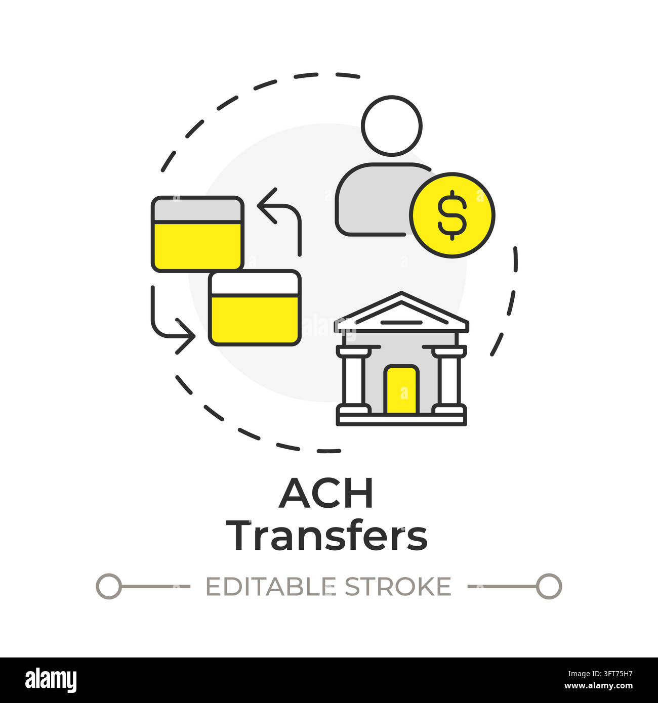 ACH transfers flat linear concept icon. Digital banking ecosystem ...