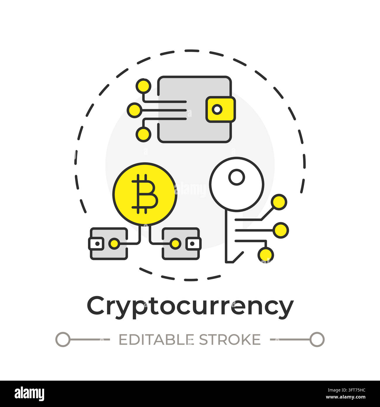 Cryptocurrency flat linear concept icon. Decentralized digital finance ...