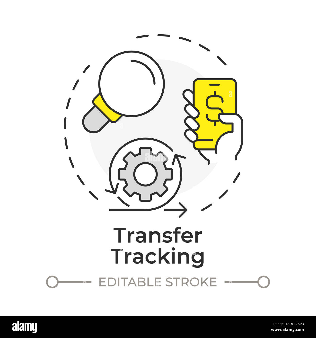 Transfer tracking flat linear concept icon. Seamless transaction status ...
