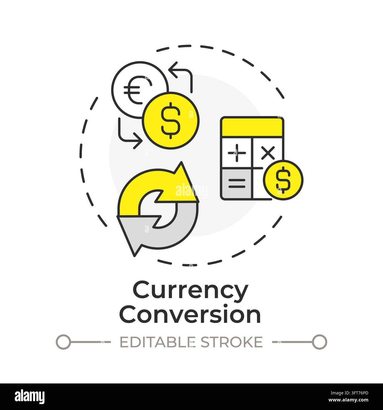 Currency conversion flat linear concept icon. Smart asset management ...