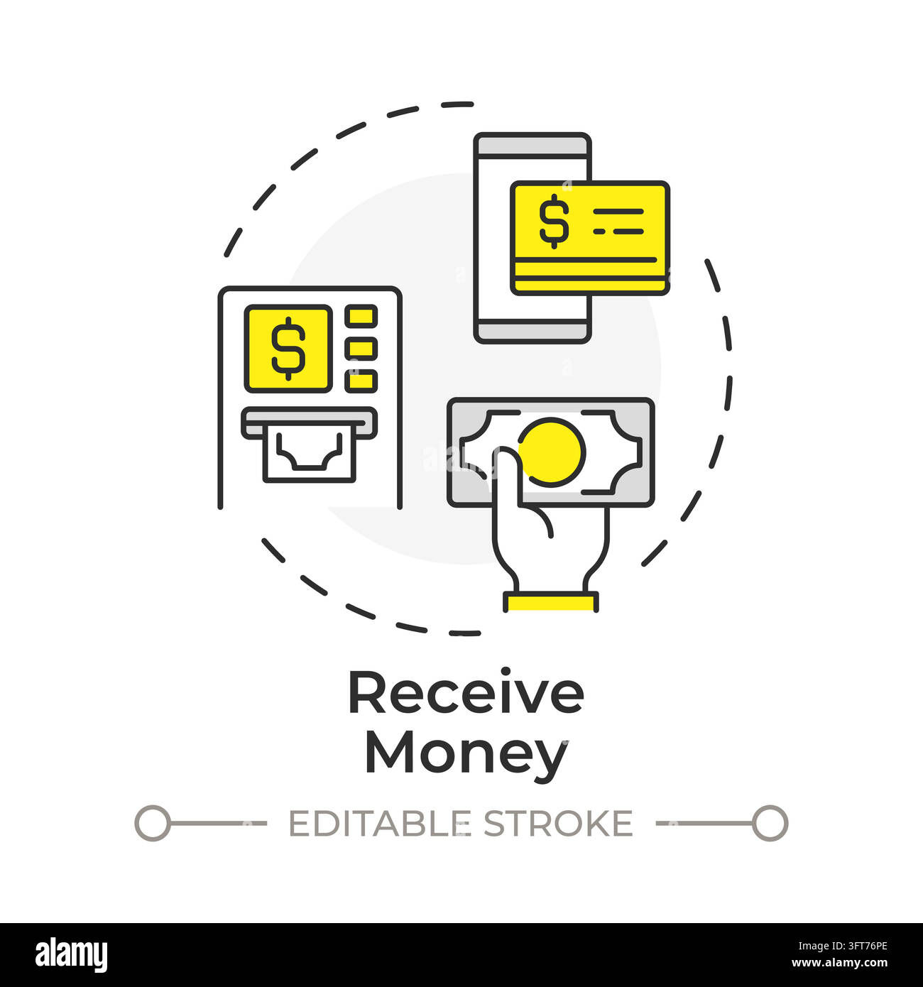 Receive money flat linear concept icon. Seamless peer to peer transfers ...