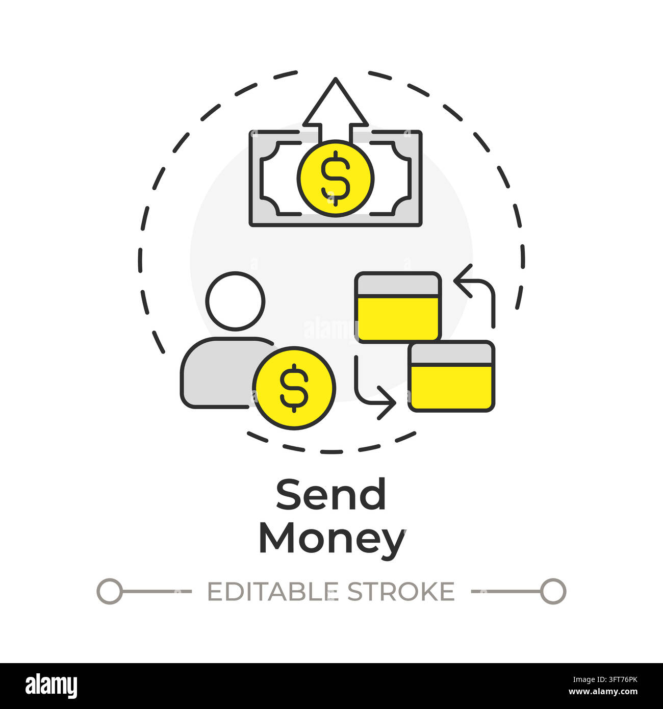 Send money flat linear concept icon. Seamless cashless transactions ...