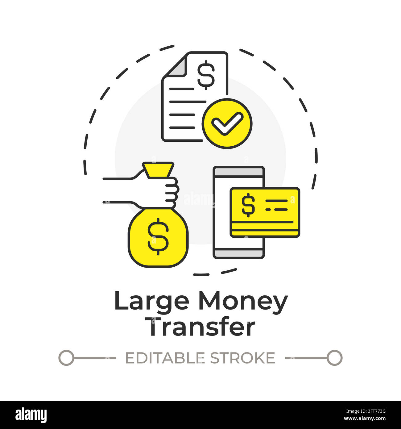 Large money transfer flat linear concept icon. Authorized corporate ...