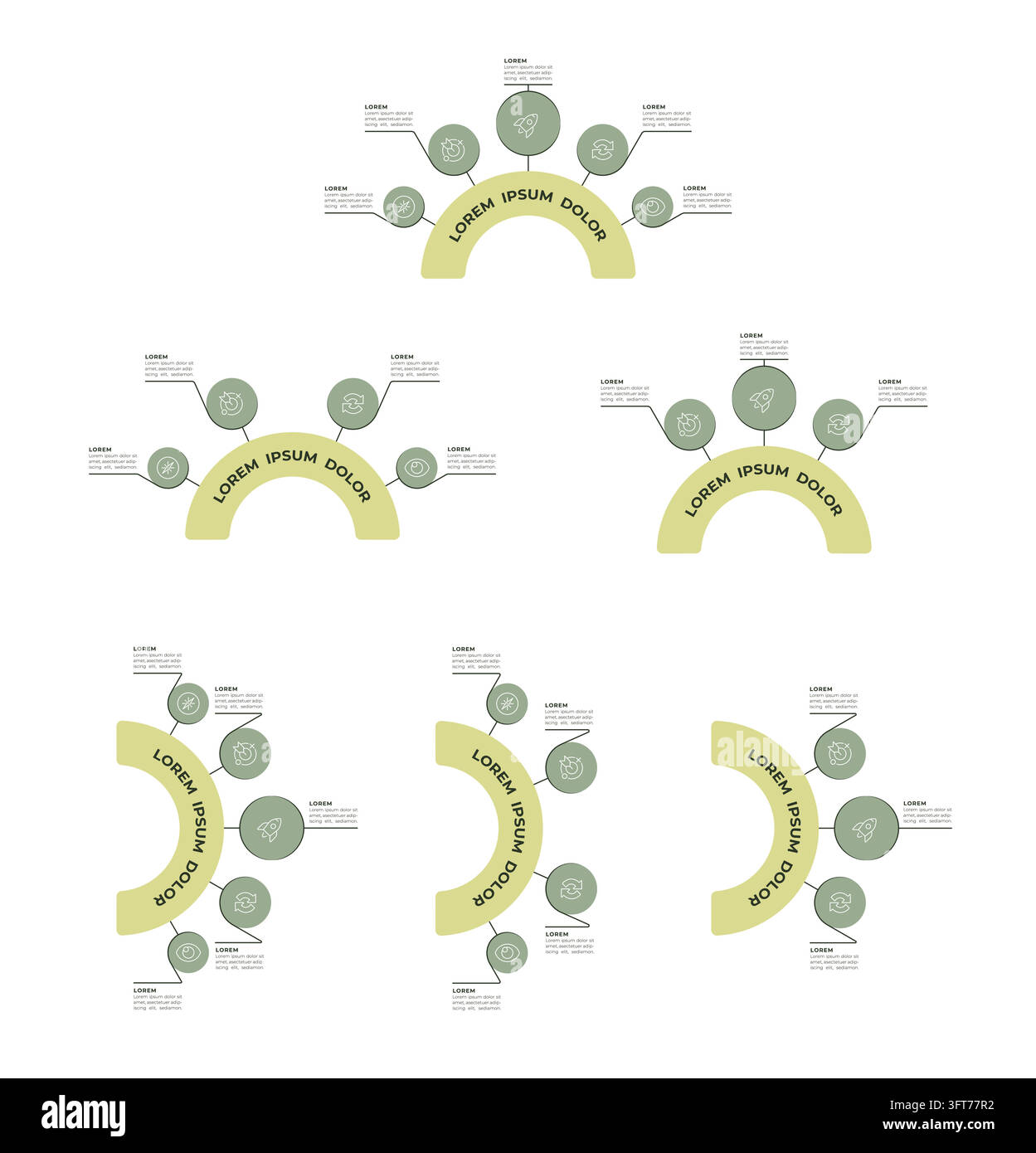 Modern software development arc radial timeline infographics set Stock ...