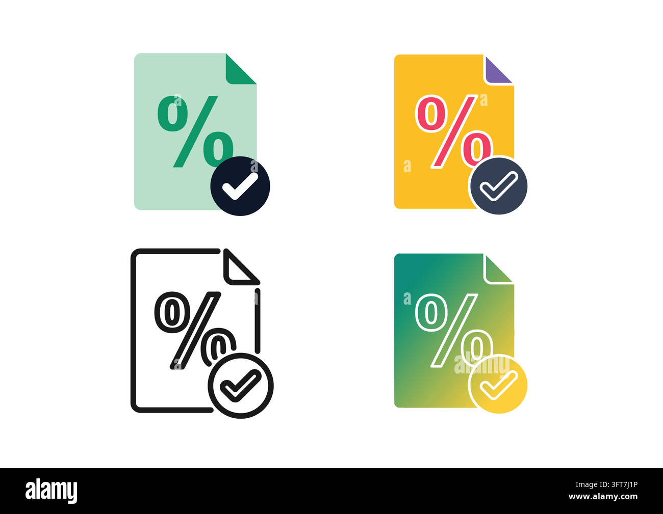 Vector icon set featuring document pages with percentage signs and ...