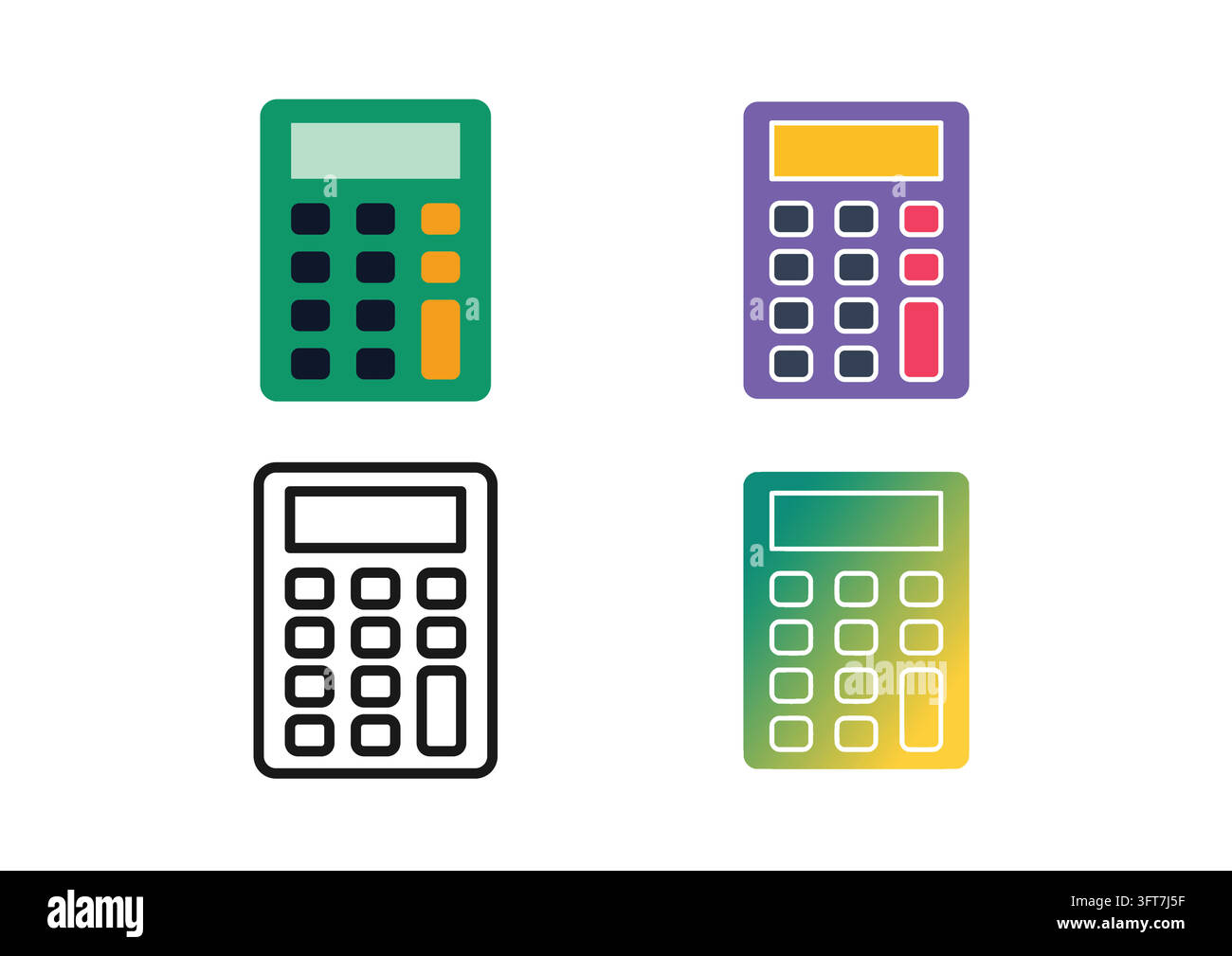 Vector icon set featuring digital calculators for financial accounting ...