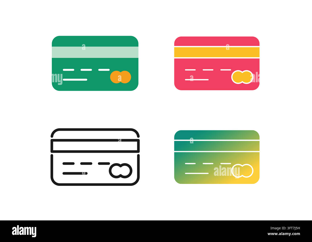 Vector icon set depicting the back side of plastic credit cards ...