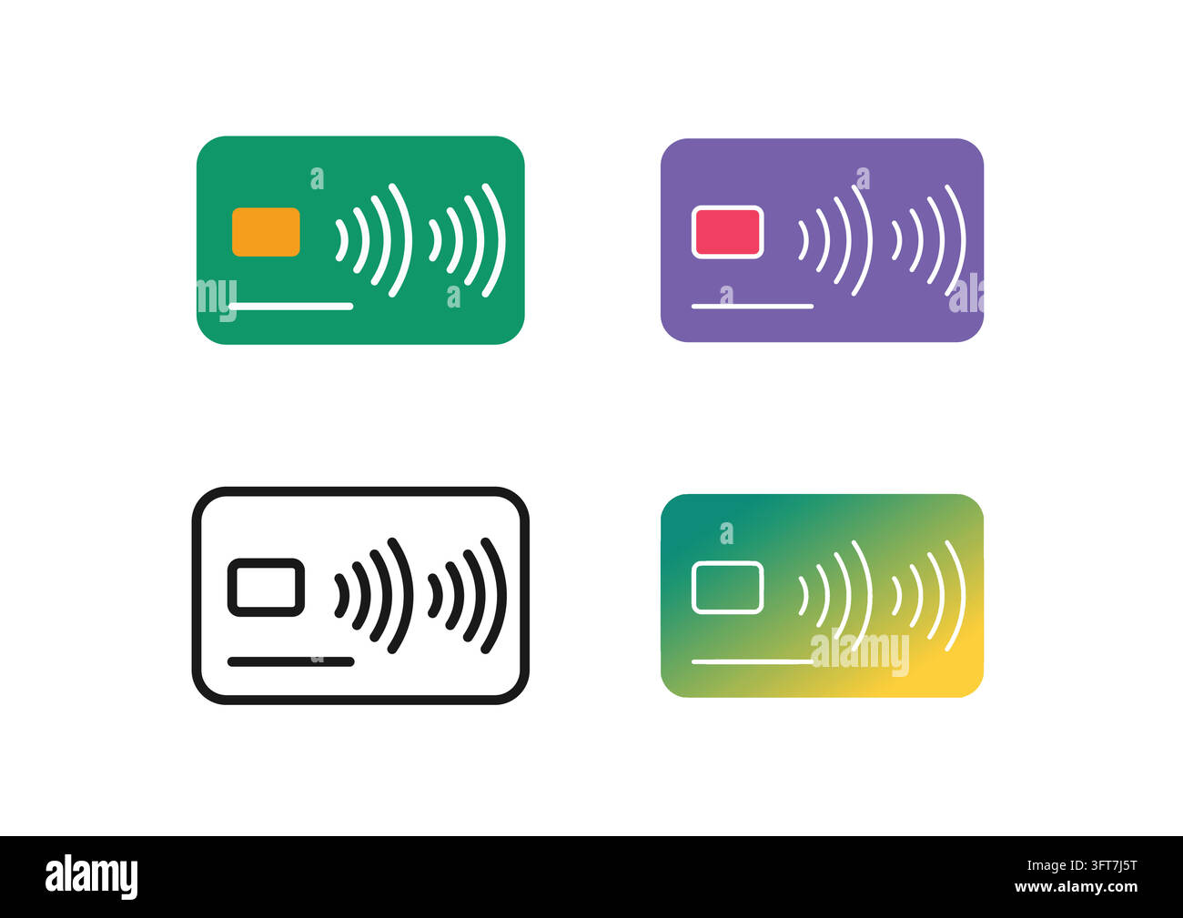 Vector icon set featuring contactless credit cards equipped with EMV ...